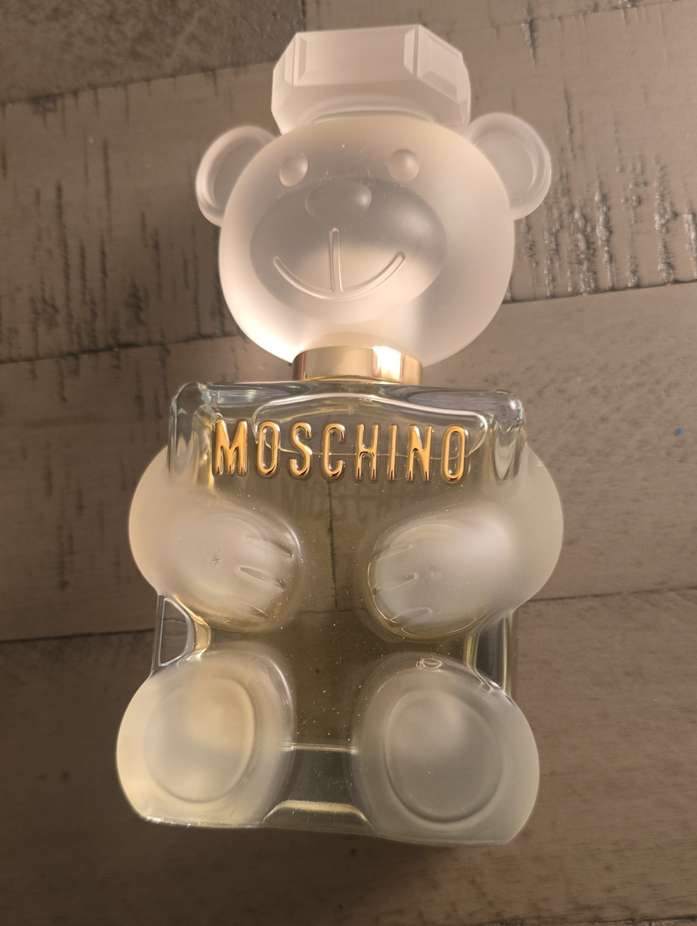 Moschino Frosted Toy 2  Teddy Bear Bottle with Gold Lettering